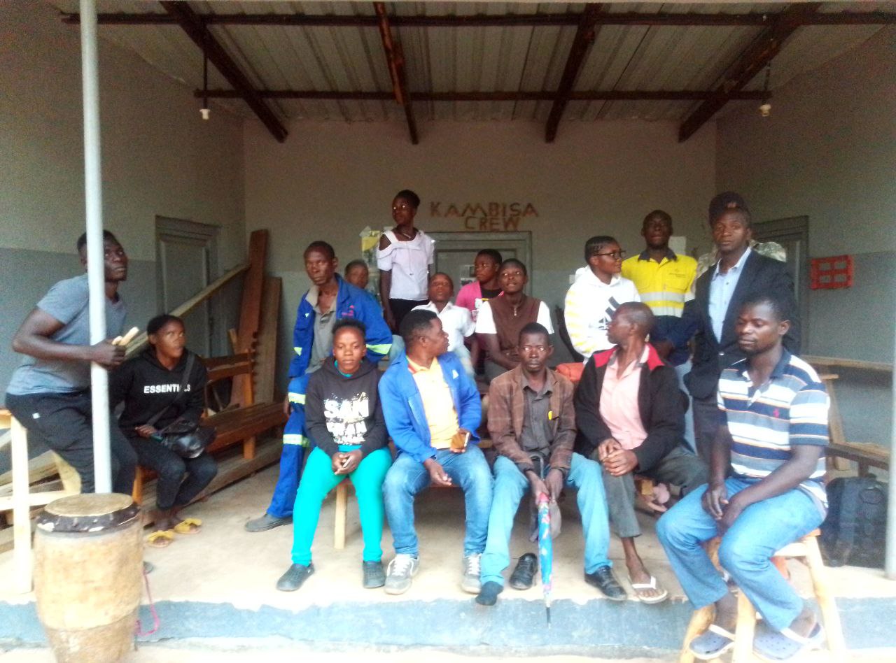 Chilonga Arts Creations rehearsing group at Kambisa community centre